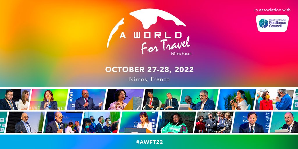 affiche du forum international A word For Travel qui se tient à Nîmes les 27 et 28 octobre 2022