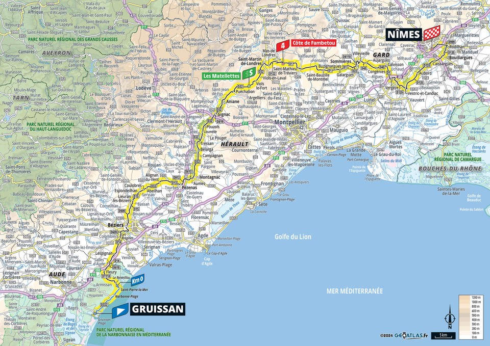 Tour de France : la carte de l'étape Gruissan-Nîmes du 16 juillet 